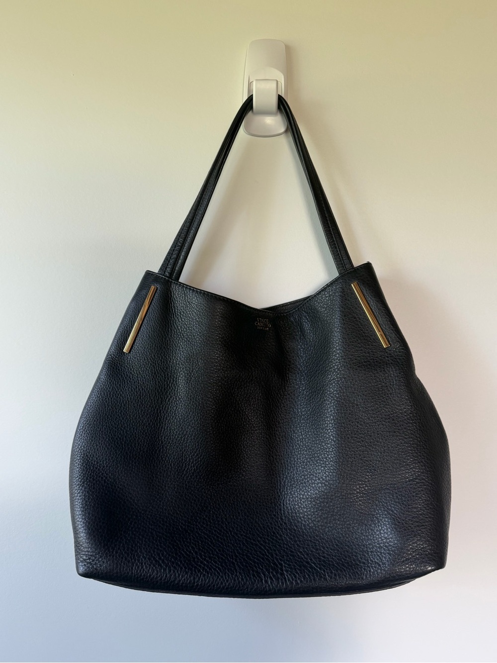 Vince Camuto Black Leather Bag with Gold Accents